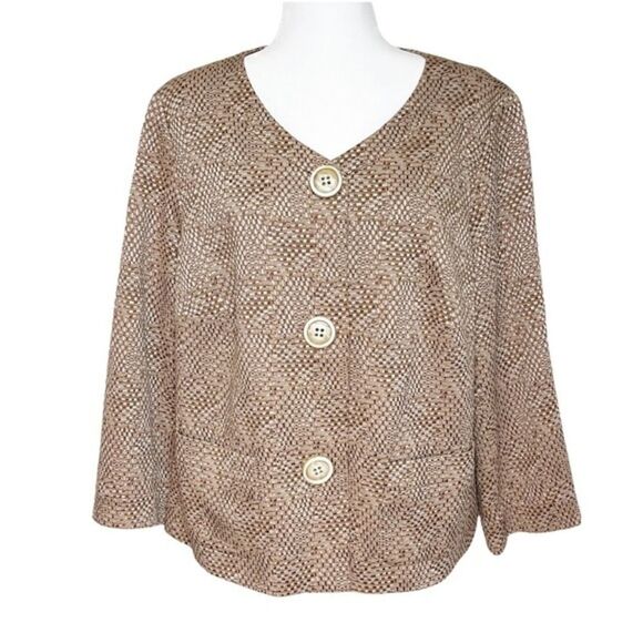 Lafayette 148 Crop Blazer Brown Print Size 18 - Picture 2 of 11